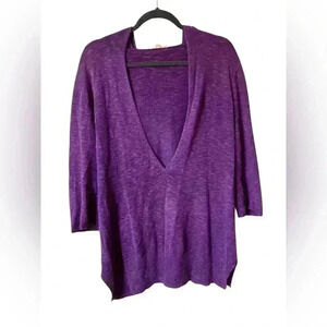 Eileen Fisher Linen Blend Oversized Hooded Top Blouse Purple Lightweight